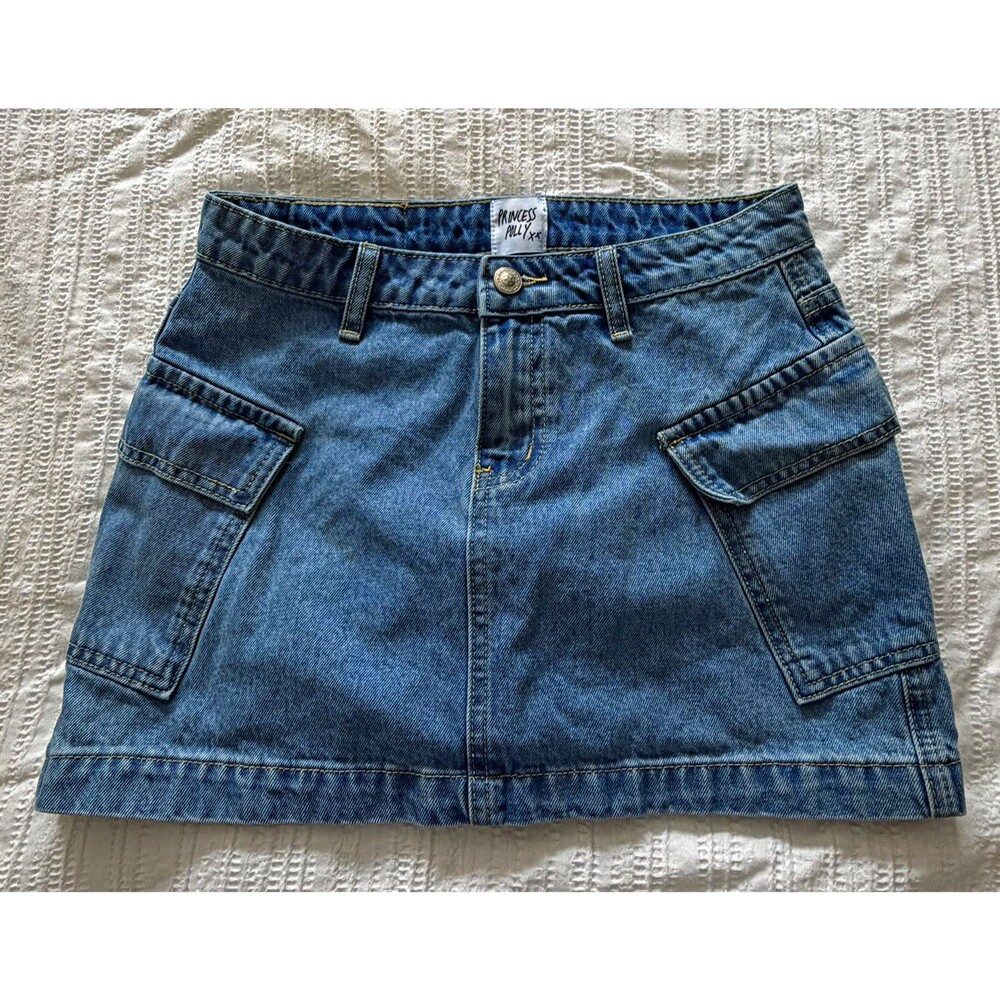 Princess Polly Women's Zakai Cargo Denim Mini Skirt Medium Blue Utility